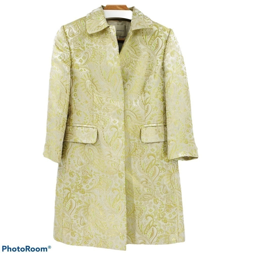 BANANA REPUBLIC Brocade Silk Blend Jacket Size Small Petite - Picture 2 of 10